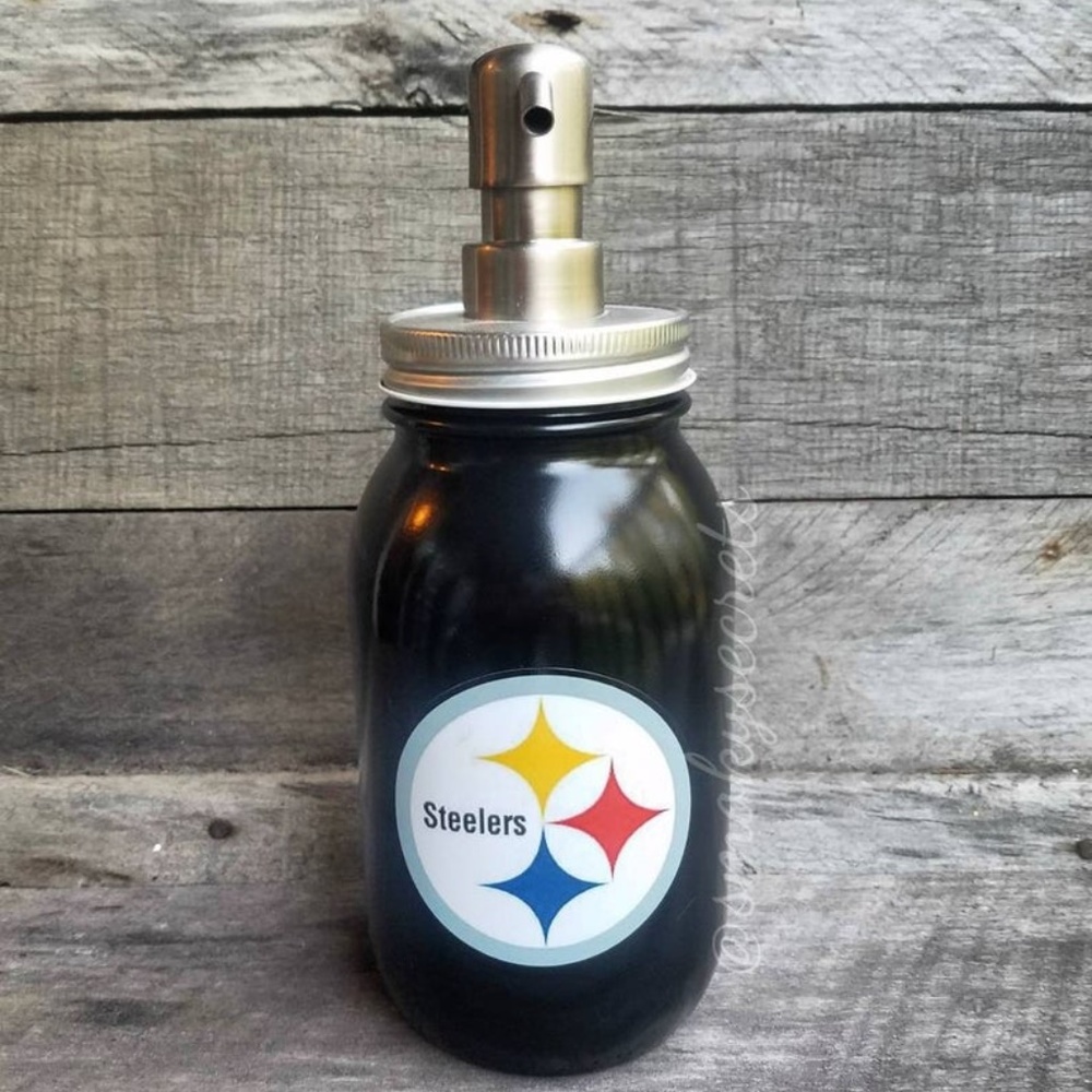 Pittsburg Steelers Mason Jar Soap Dispenser Pump